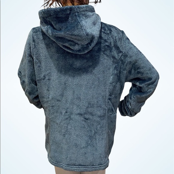 Free Country Plush Butter Pile Blue Soft Cozy Fleece Hooded Jacket Sz Large VGC - Picture 5 of 6